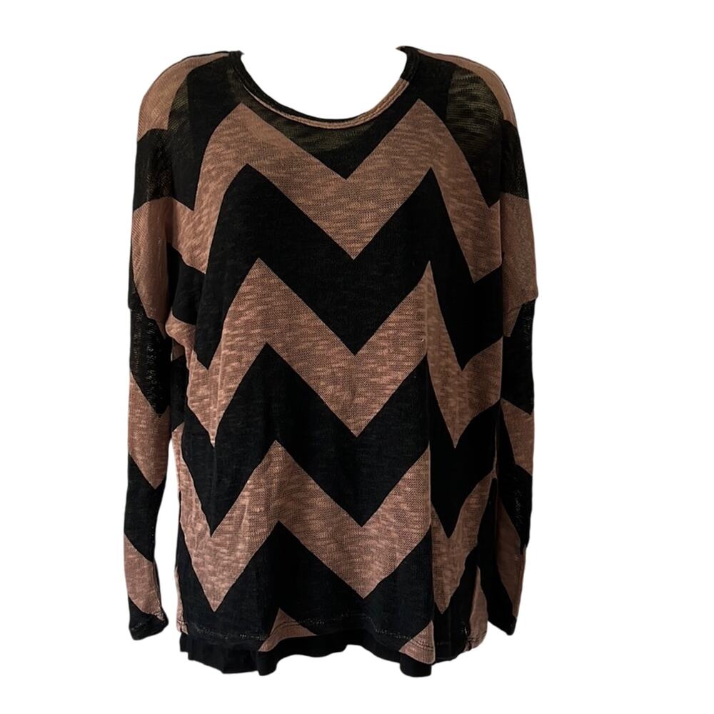 Chelsea & Theodore Dolman Sleeve Chevron Print Blouse Layered Knit NWT